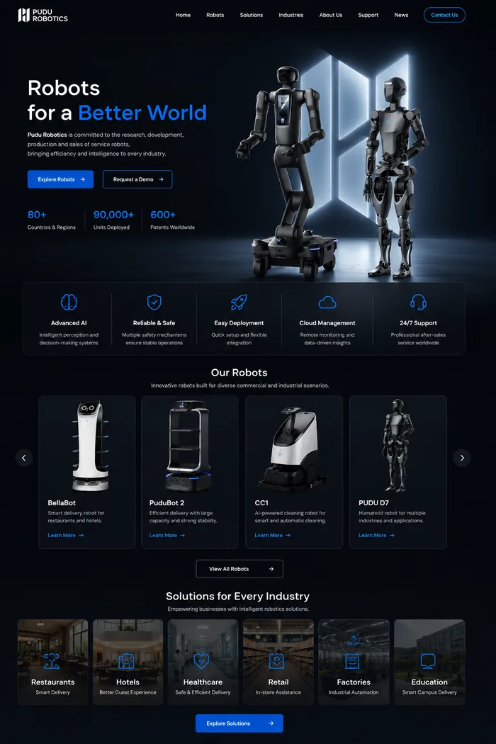 Robotics Company Website interface preview